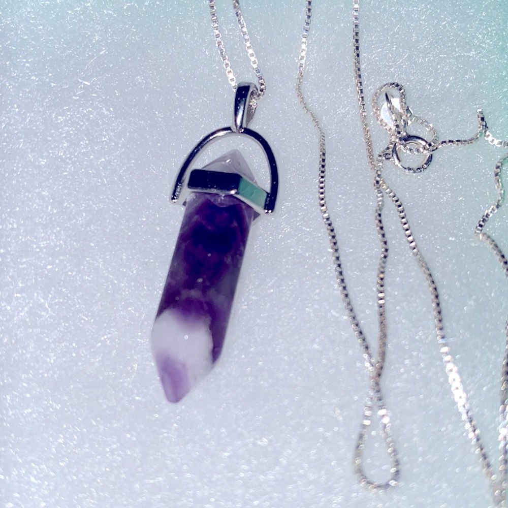 Boho hippie Amethyst Sterling Silver 16” Necklace